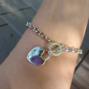 Women's silver tone heart toggle rolo chain bracel